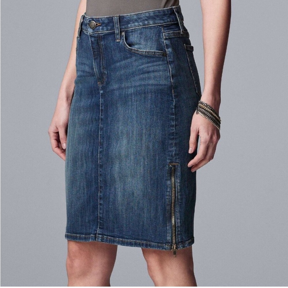 Simply Vera Vera Wang Denim Zipper Midi Pencil Blue Women's Skirt Size 10